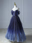 Blue Gradient Tulle Straps Beading Formal Prom Dresses