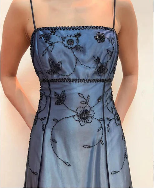 Blue/Grey Delicate Beaded Long Tulle Elegant Ball Gown Formal Evening Dresses Formal Birthday Party Dresses Formal Prom Dresses