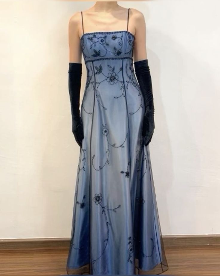 Blue/Grey Delicate Beaded Long Tulle Elegant Ball Gown Formal Evening Dresses Formal Birthday Party Dresses Formal Prom Dresses