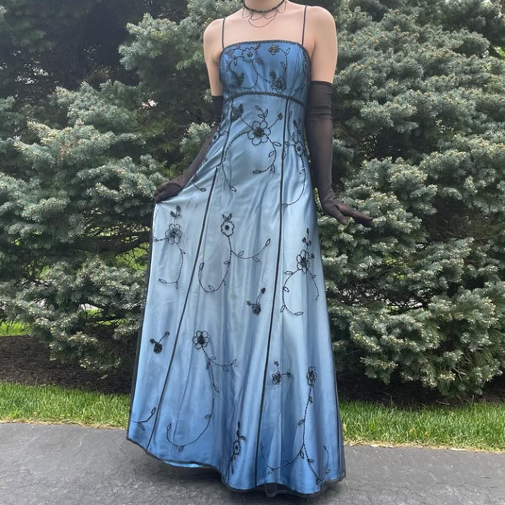Blue/Grey Delicate Beaded Long Tulle Elegant Ball Gown Formal Evening Dresses Formal Birthday Party Dresses Formal Prom Dresses