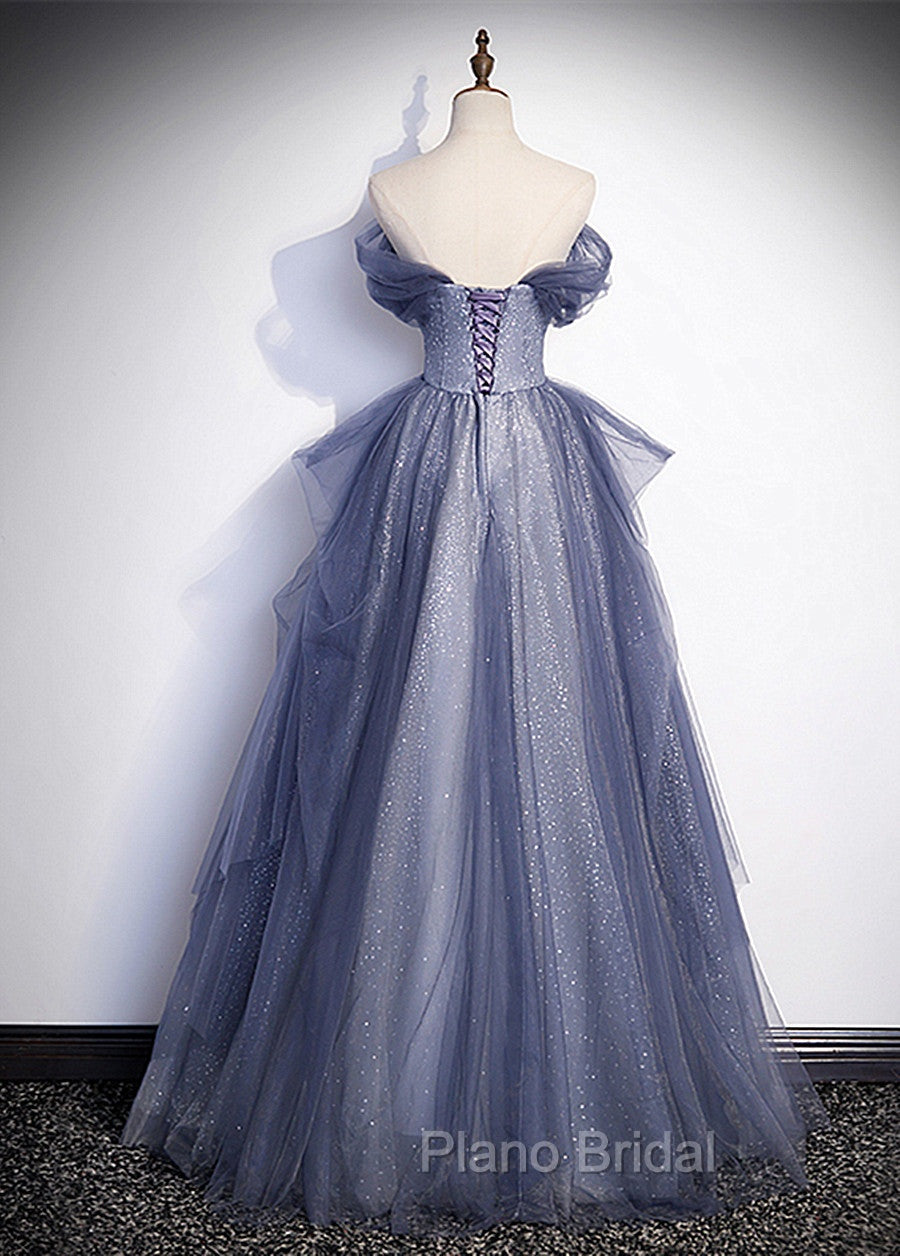 Blue-Grey Long A-line Off Shoulder Party Dresses, New A-line Formal Prom Dresses Evening Dresses Secondary image