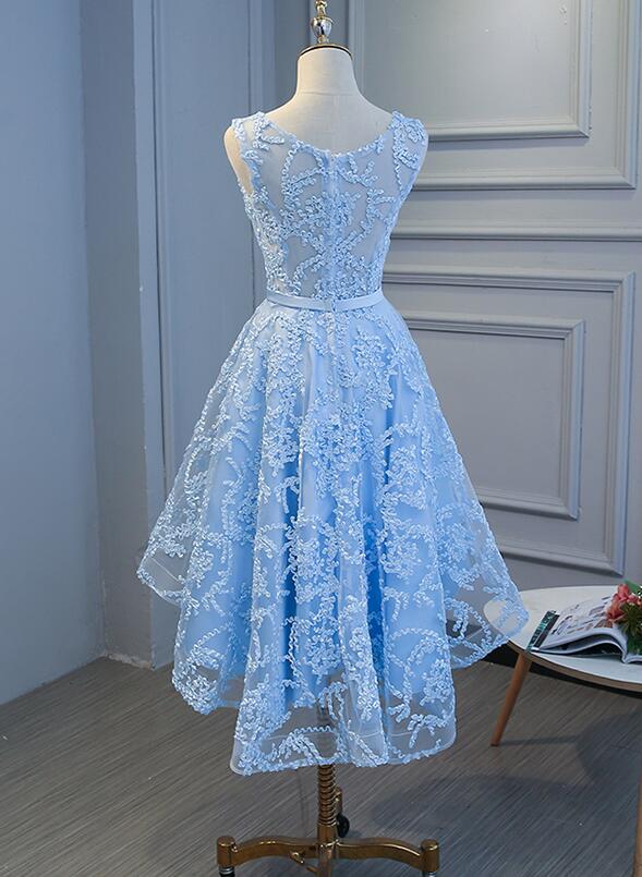 Blue High Low Fashionable Homecoming Dresses, Cute Formal Prom Dresses