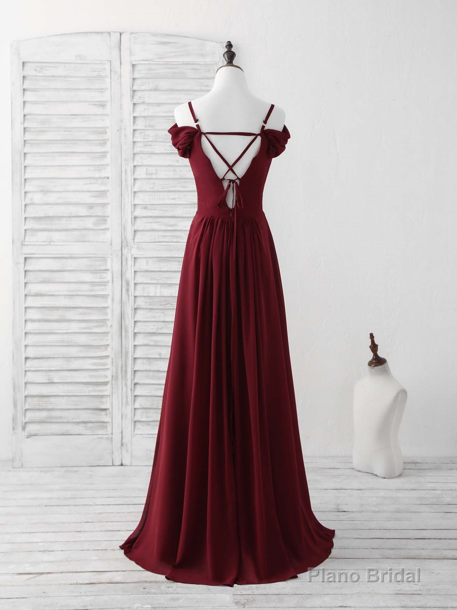 Blue Lace Chiffon Long Prom Dress Blue Bridesmaid Dress