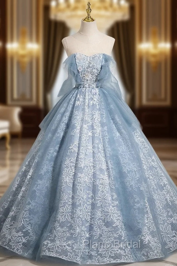 Blue Lace Flower Scoop Quinceanera Dresses Main image
