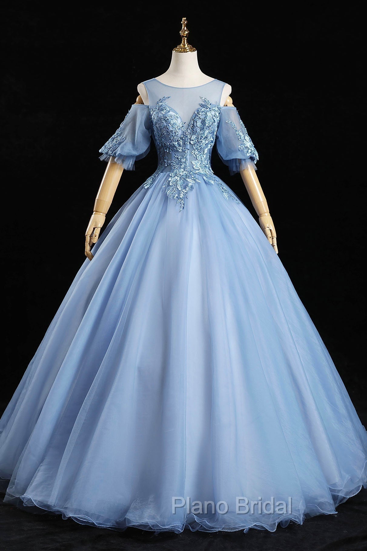 Blue Lace Long A-Line Ball Gown, Blue Formal Party Dresses Secondary image