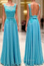 Blue Lace Long Formal Prom Dresses, Blue Evening Dresses For Teens