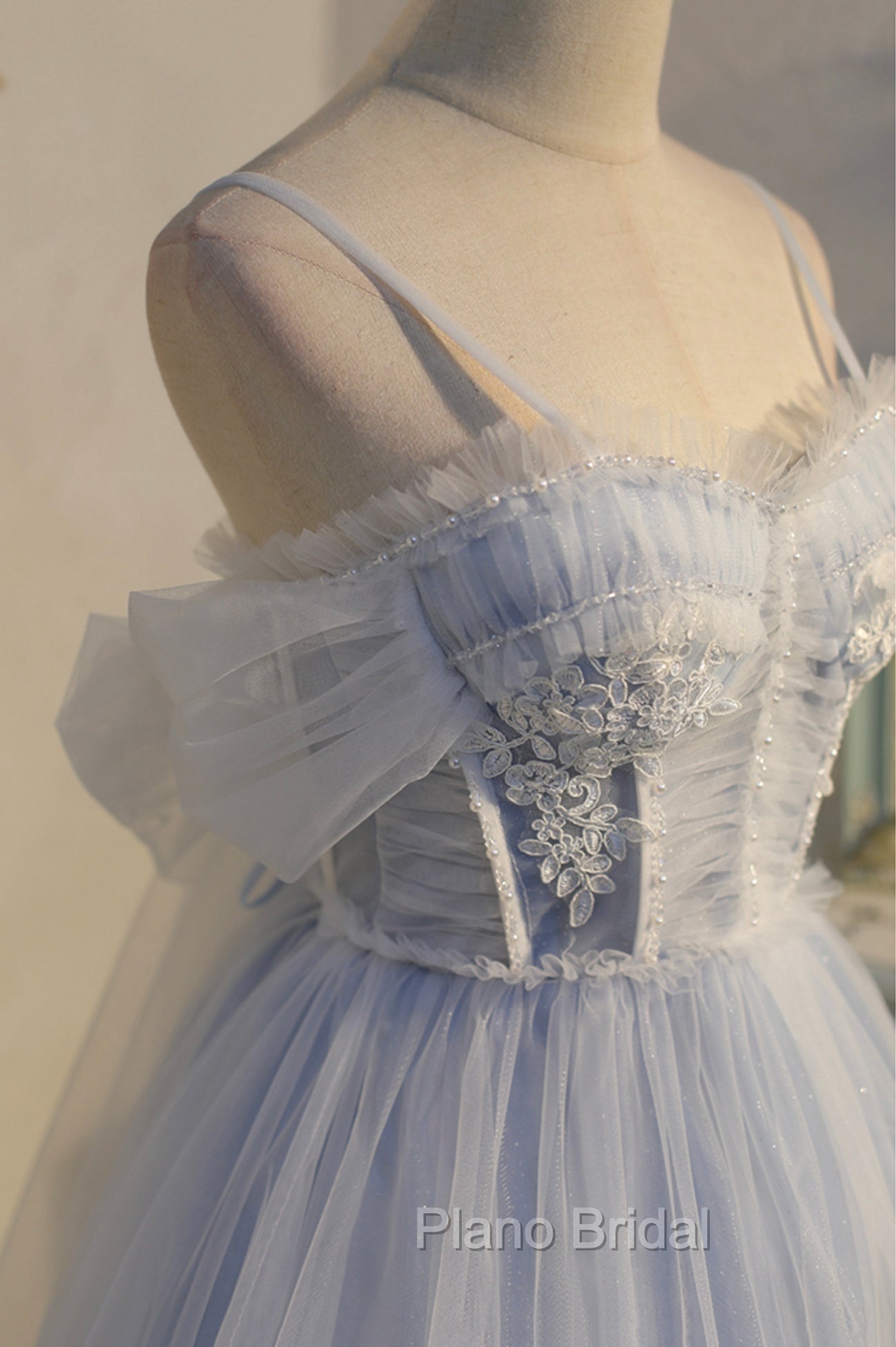 Blue Lace Short A-Line Formal Prom Dresses, Blue Spaghetti Straps Homecoming Party Dresses