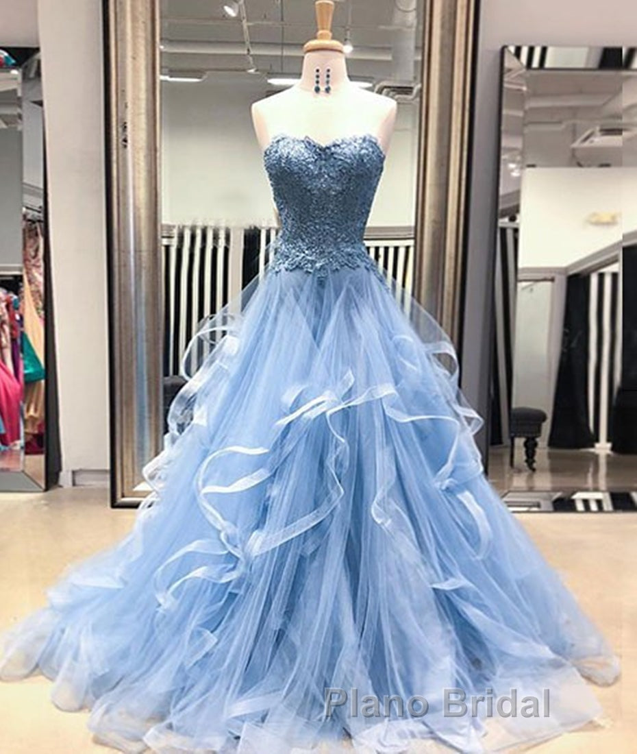 Blue Lace Tulle Long Formal Prom Dresses, Blue Lace Ball Gown, Blue Lace Formal Dresses, Evening Dresses Secondary image