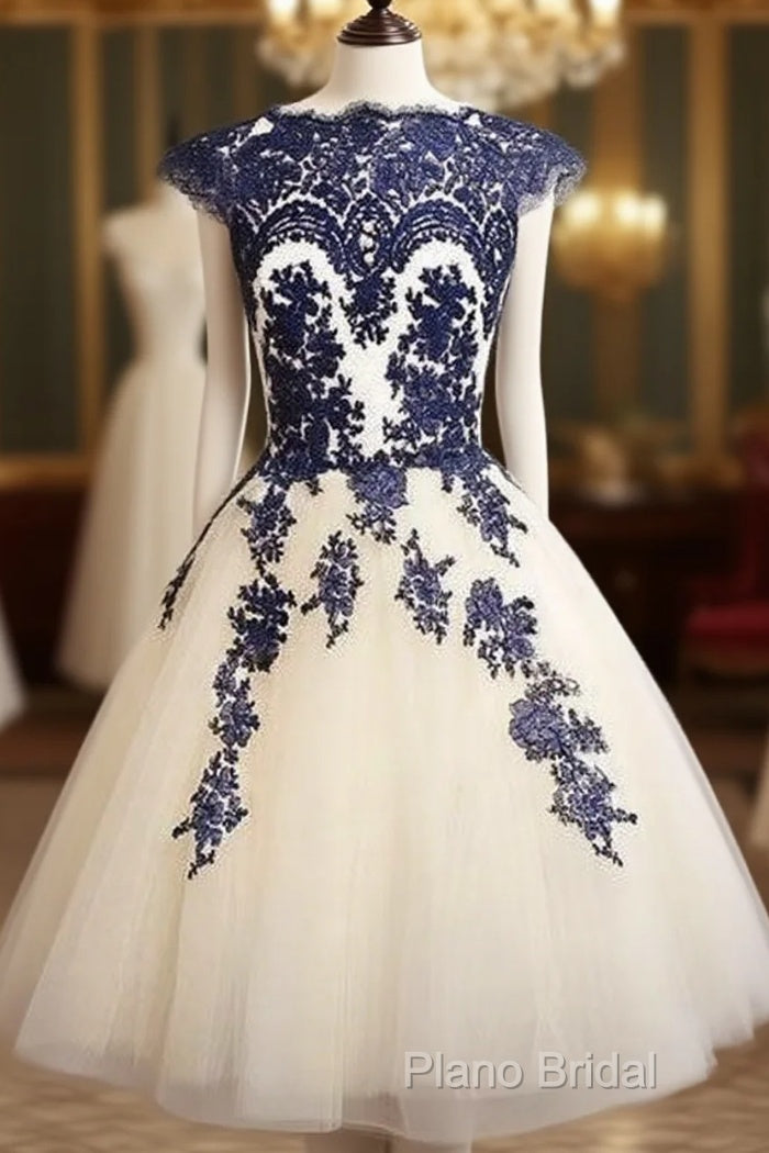 Blue Lace Tulle Short Formal Prom Dresses, Homecoming Dresses, Bridesmaid Dresses Main image