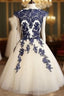 Blue Lace Tulle Short Formal Prom Dresses, Homecoming Dresses, Bridesmaid Dresses
