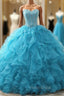 Blue Lace up Back Ball Gown Beading Crystal Birthday Dresses