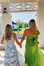 Blue Elegant A-Line Layered Chiffon Floral Backless Long Ball Gown Formal Evening Dresses Formal Prom Dresses Graduation Dresses