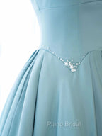 Blue Long Beaded Formal Prom Dresses, Long Blue Beaded Formal Evening Dresses