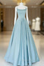 Blue Long Beaded Formal Prom Dresses, Long Blue Beaded Formal Evening Dresses