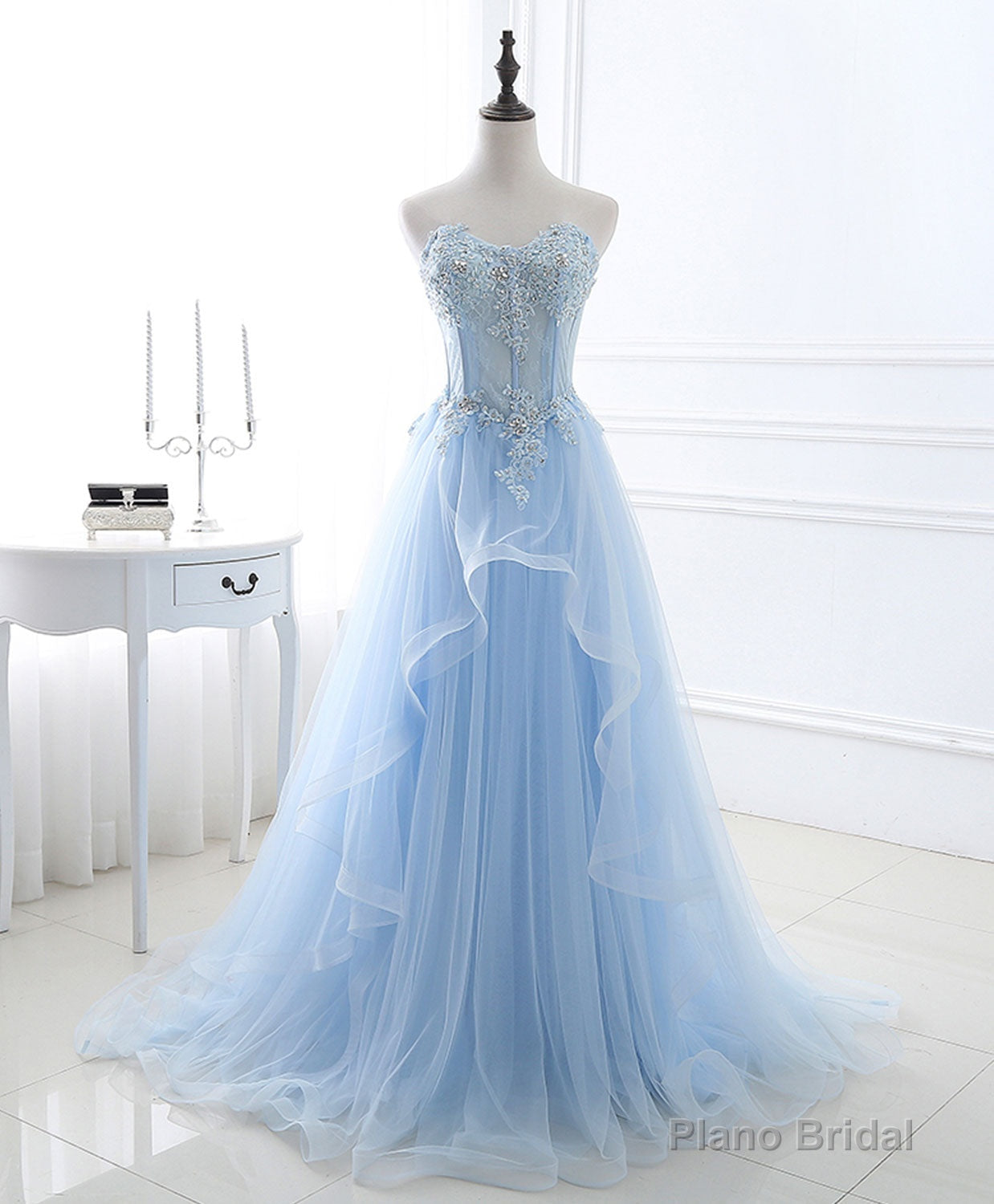 Blue Long Prom Dresses, Aline Sweetheart Neck Blue Formal Graduation Dresses Main image