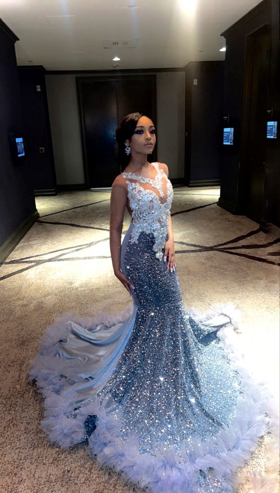 Luxurious Sequins Satin Splicing Mermaid Formal Prom Dresses Formal Evening Dresses Main image