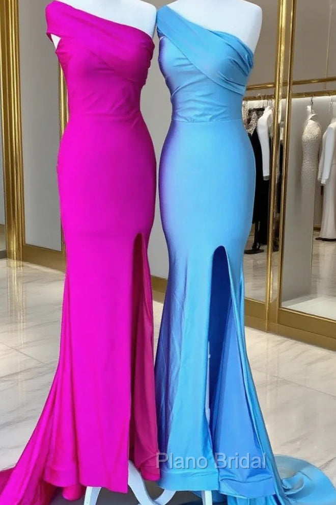 Blue Mermaid One Shoulder Satin Formal Prom Dresses Main image
