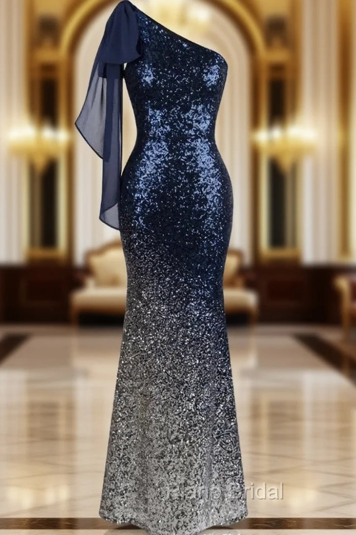 Blue Mermaid One Shoulder Sequins Bridesmaid Dresses
