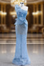 Blue Mermaid One Shoulder Sequins Formal Prom Dresses