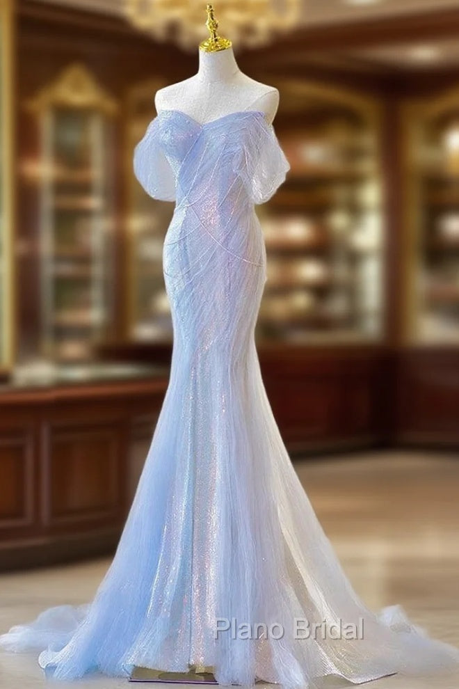 Blue Mermaid Sequins Pleats Formal Prom Dresses Main image