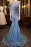Blue Mermaid Sequins Strapless Formal Prom Dresses