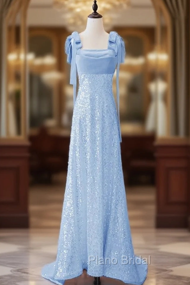 Blue Mermaid Sequins Straps Formal Prom Dresses