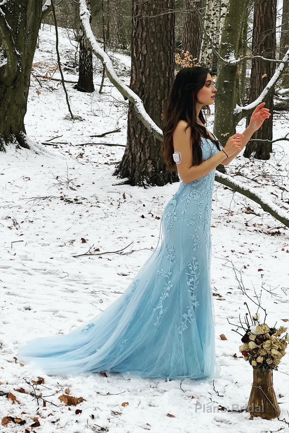 Blue Mermaid Spaghetti Straps Criss Cross Back Long Prom Dress Secondary image