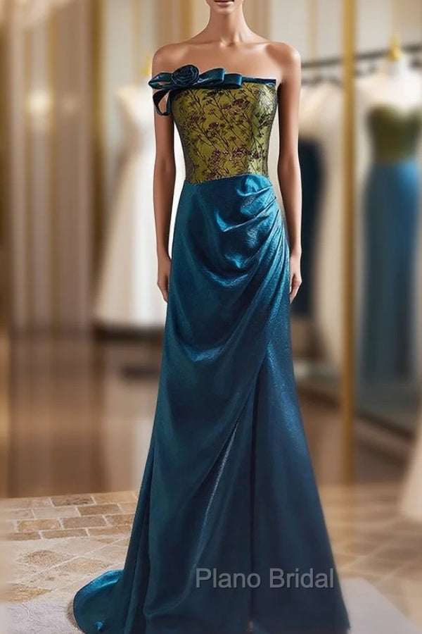 Blue Mermaid Strapless Print Formal Prom Dresses