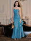 Blue Mermaid Straps Long Sweetheart Formal Prom Dresses, Blue Party Dresses Formal Dresses