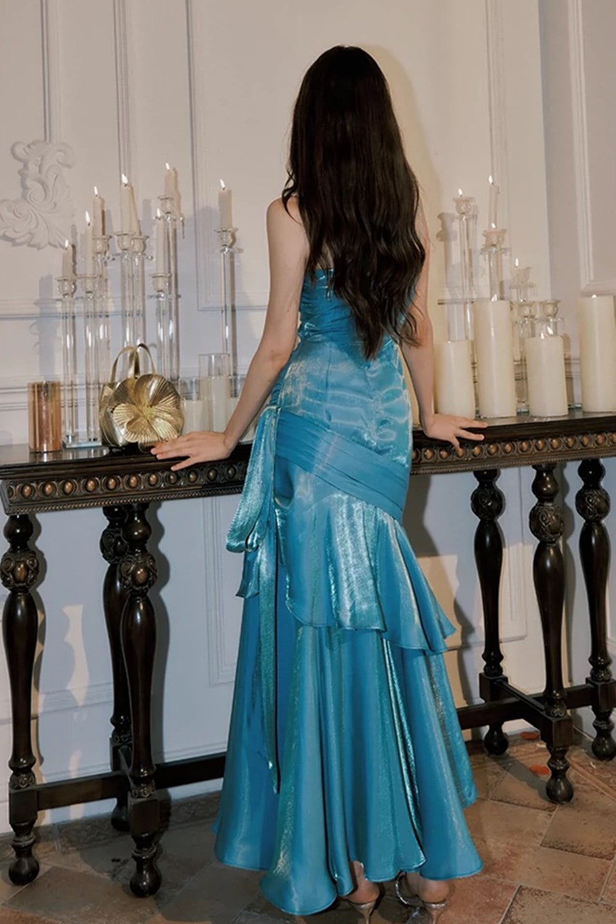 Blue Mermaid Straps Long Sweetheart Formal Prom Dresses, Blue Party Dresses Formal Dresses Secondary image