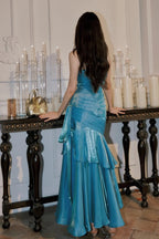 Blue Mermaid Straps Long Sweetheart Formal Prom Dresses, Blue Party Dresses Formal Dresses
