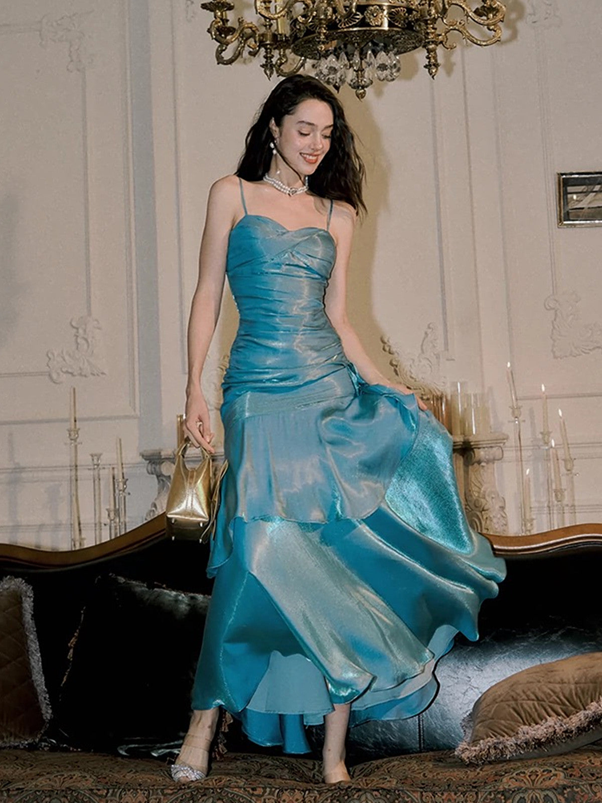 Blue Mermaid Straps Long Sweetheart Formal Prom Dresses, Blue Party Dresses Formal Dresses