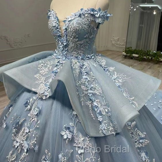 Blue Off Shoulder Ball Gown Formal Prom Dresses Sweet 16th Dresses Secondary image