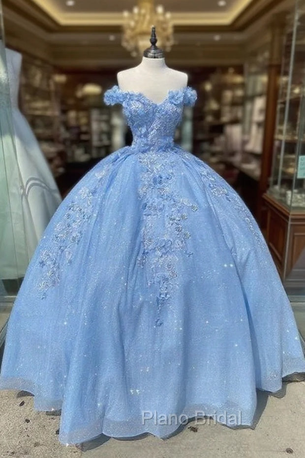 Blue Off The Shoulder Evening Gown, Long Formal Prom Ball Gown Dresses Main image