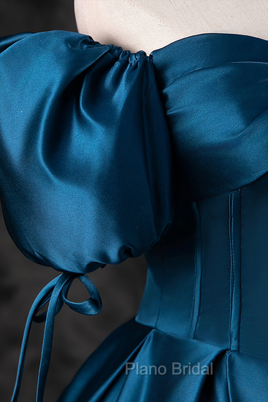 Blue Off the Shoulder Satin Floor Length Formal Prom Dresses with Corset, Blue Evening Party Dresses