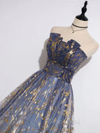 Blue Ombre Long Lace Formal Prom Dresses, Blue Long Lace Tulle Formal Evening Dresses