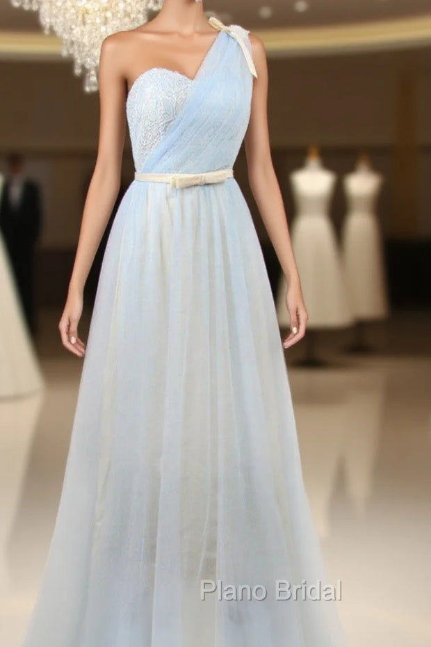 Blue One Shoulder Tulle With Bow Bridesmaid Dresses Main image