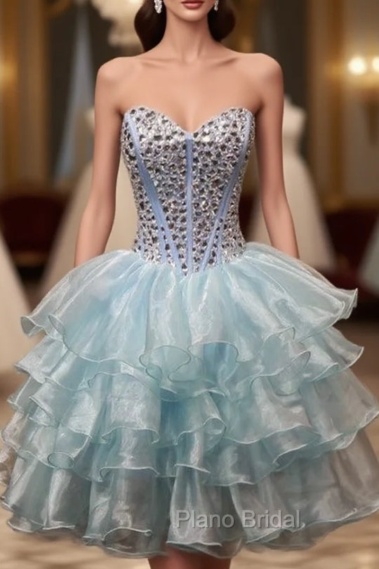 Blue Organza Crystal Homecoming Dresses Main image