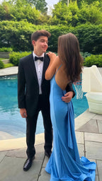 Blue Formal Prom Dresses, Mermaid Formal Prom Dresses Open Back Formal Evening Dresses
