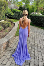 Blue Formal Prom Dresses, Mermaid Formal Prom Dresses Open Back Formal Evening Dresses