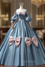 Blue Puff Sleeve Bow Quinceanera Dresses