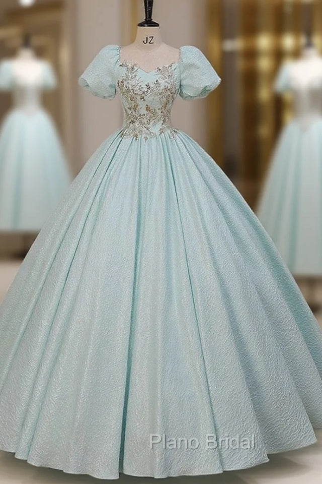 Blue Puff Sleeve Sequins Appliques Quinceanera Dresses Main image