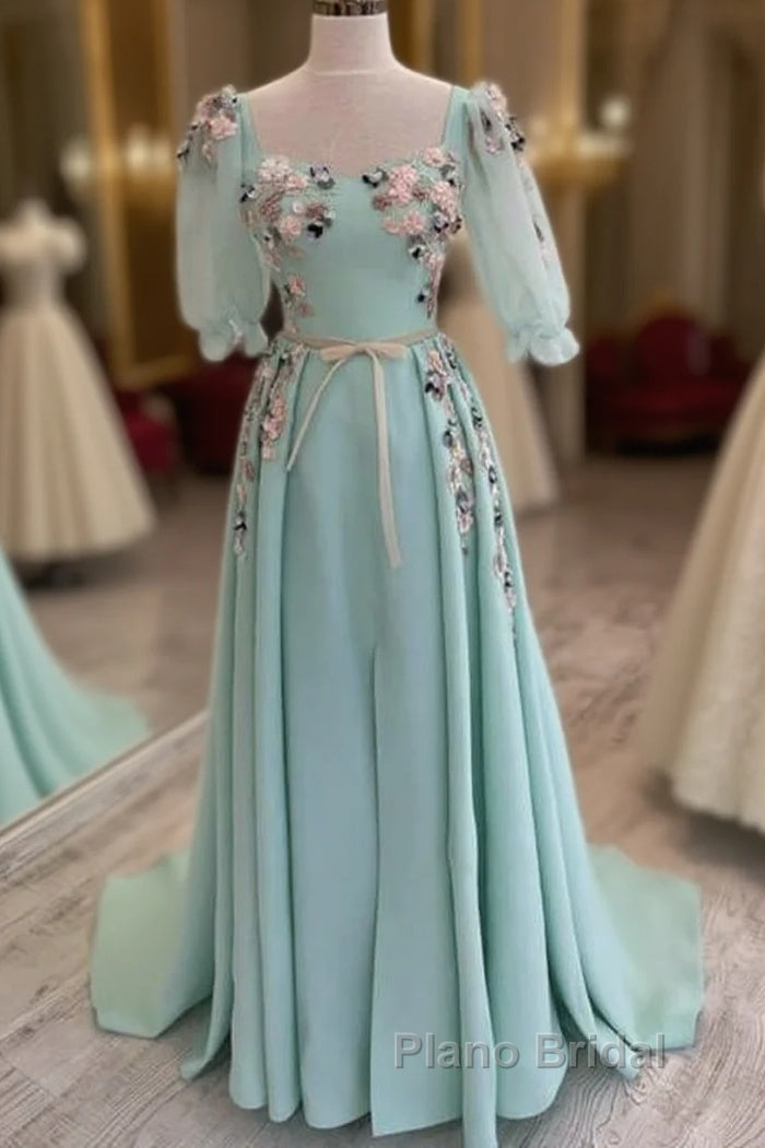Blue Puffy Sleeve Dresses With 3D Flowers Main image