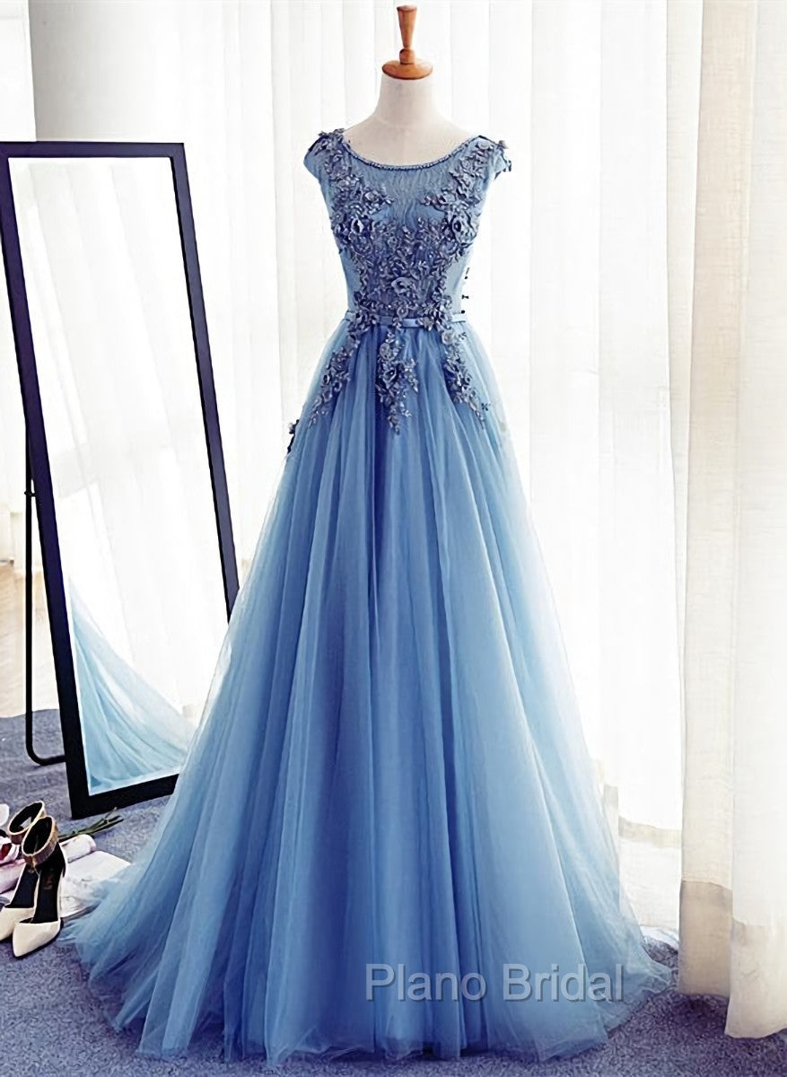 Blue Round Neckline Long Applique Elegant Senior Formal Dresses, Long Party Gowns Main image