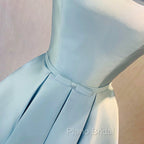 Blue Satin Cute Short Homecoming Dresses, Off Shoulder Party Dresses