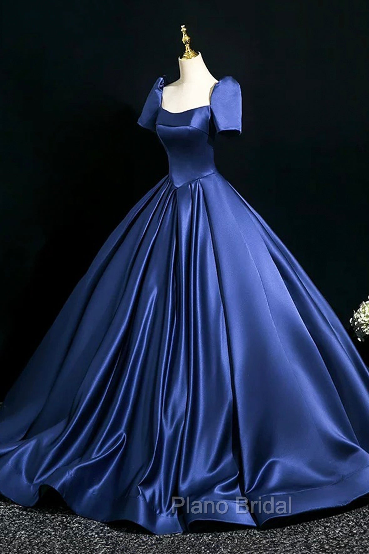 Blue Satin Floor Length Formal Dresses, Elegant Off The Shoulder Evening Party Dresses Secondary image
