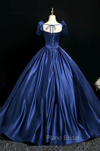 Blue Satin Floor Length Formal Dresses, Elegant Off The Shoulder Evening Party Dresses