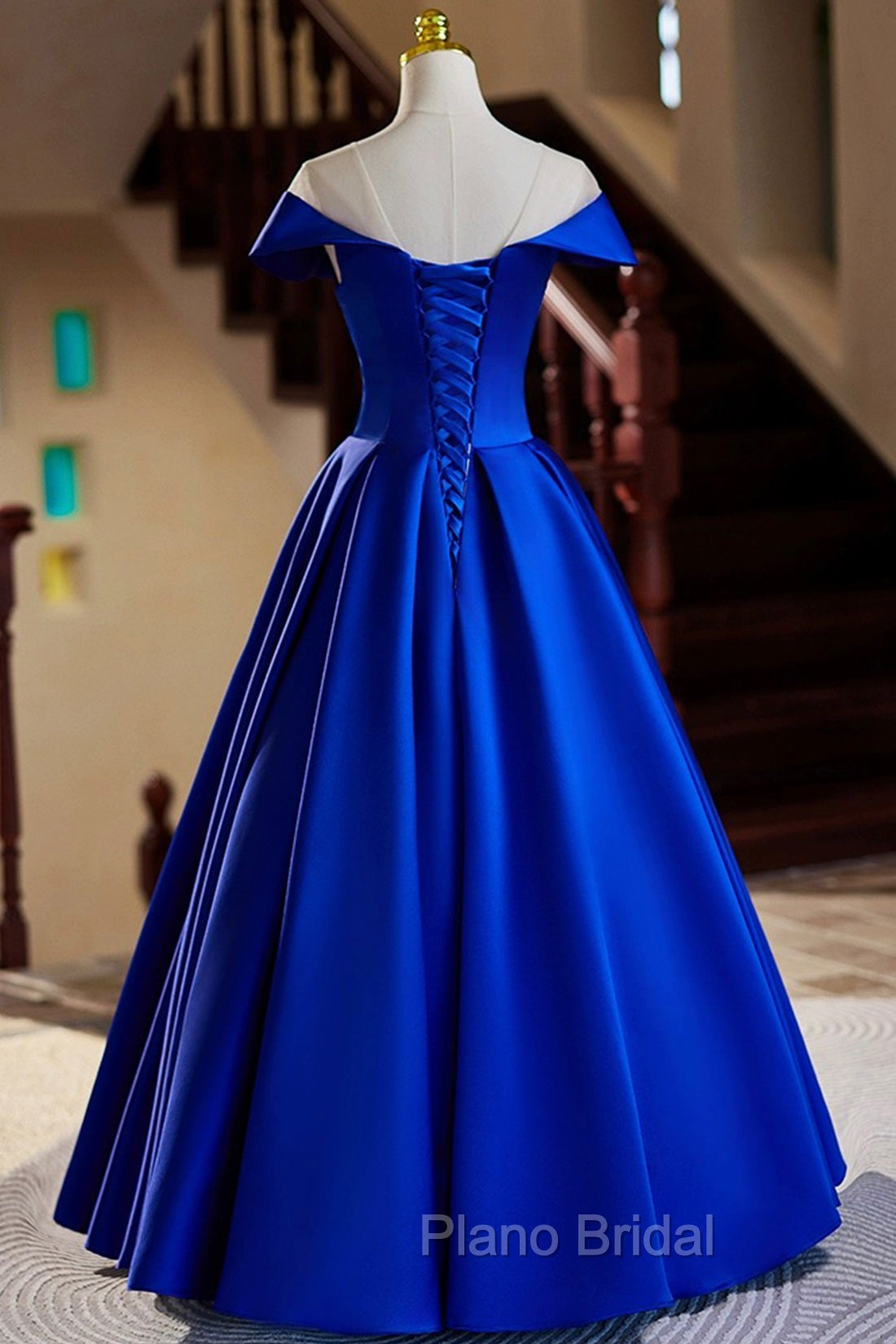 Blue Satin Floor Length Formal Prom Dresses, Elegant A-Line Evening Party Dresses