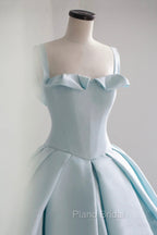 Blue Satin Long A-Line Formal Dresses, Blue Formal Prom Evening Dresses