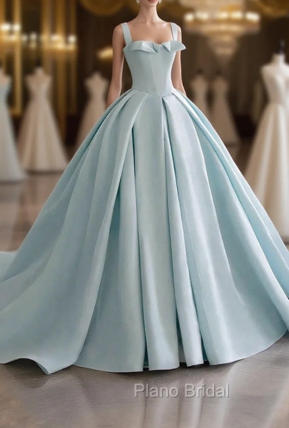 Blue Satin Long A-Line Formal Dresses, Blue Formal Prom Evening Dresses Main image